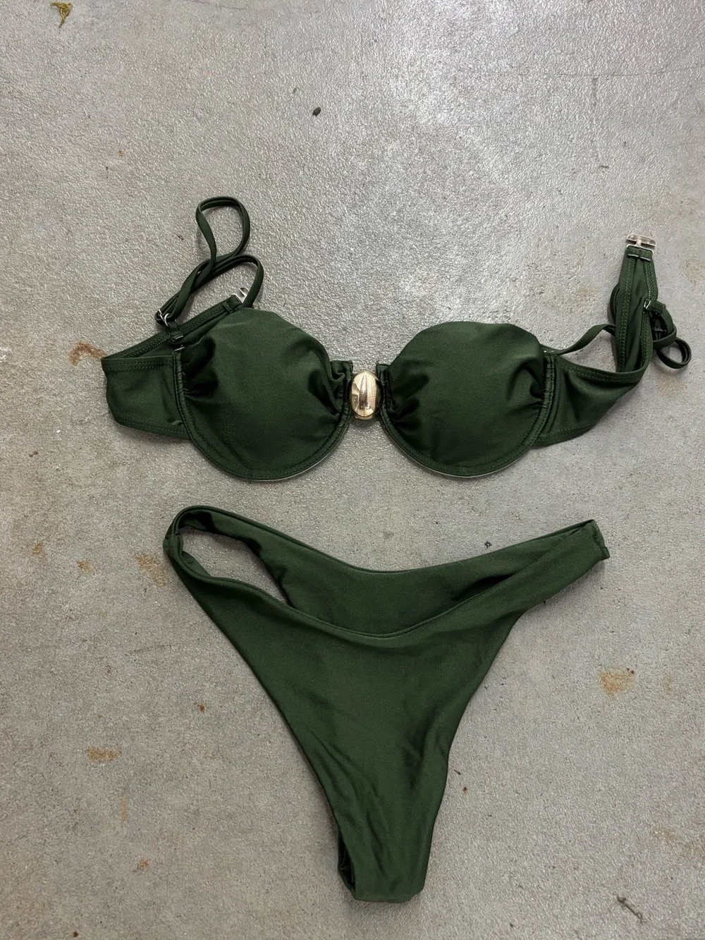 olive green women’s bikini set - underwire top & high-cut bottom
